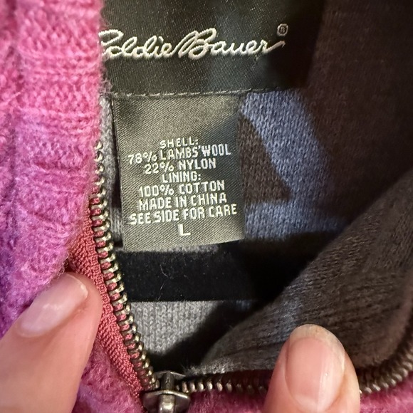 Eddie Bauer Women's Lambs Wool Blend Knit Full Zip Vest Pink Size Large - Picture 3 of 3
